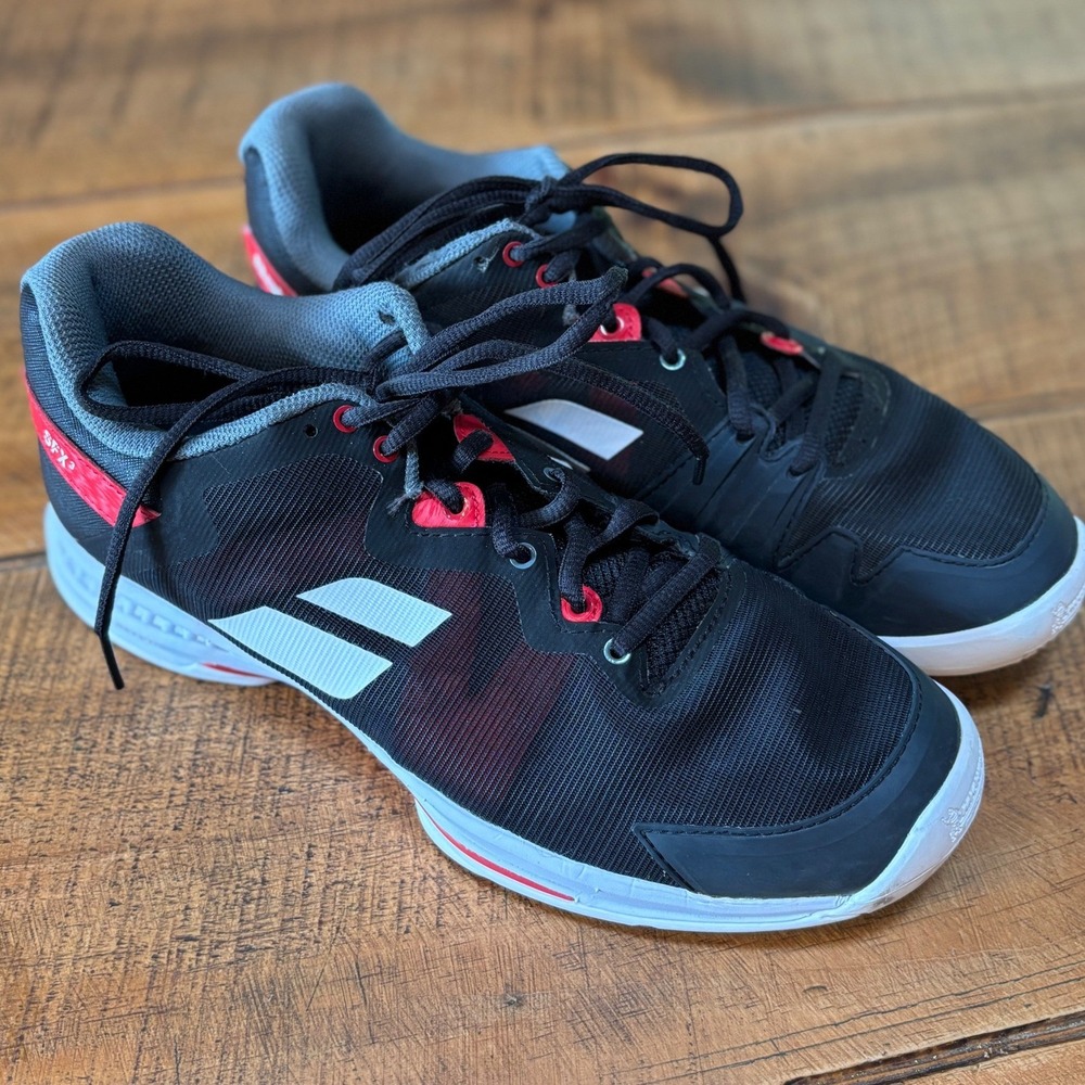 Babolat Mens SFX3 All-Court Tennis Shoes Black Red Pickleball Tennis Size 8.5